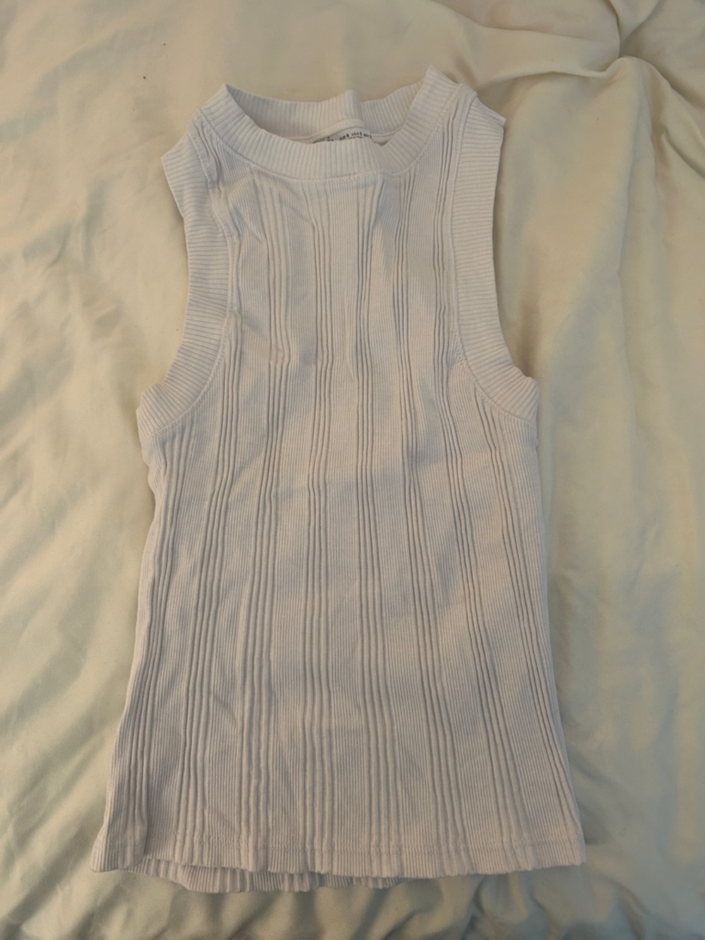 Zara White Ribbed Mock Neck Tank Top